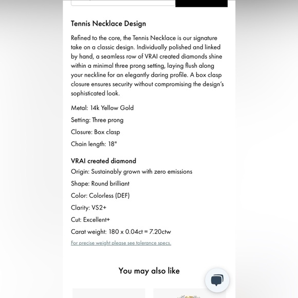 18in 14Kt Yellow Gold VS2+ Tennis Chain Necklace - Picture 6 of 7